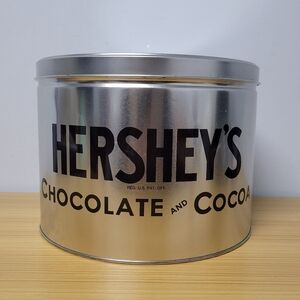 Hersheys Chocolate and Cocoa Large Silver Metal Tin Canister Collectible Vintage